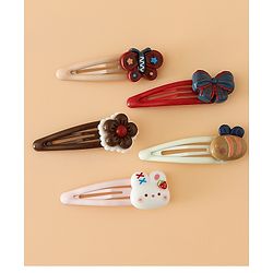 Babyhug Snap Clips Free Size with Flower , Bee & Bow Applique Pack Of 5- Brown , White & Pink