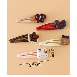 Babyhug Snap Clips Free Size with Flower , Bee & Bow Applique Pack Of 5- Brown , White & Pink