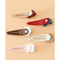 Babyhug Snap Clips Free Size with Flower , Bee & Bow Applique Pack Of 5- Brown , White & Pink