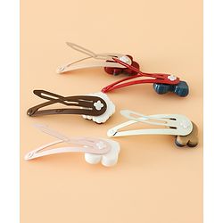 Babyhug Snap Clips Free Size with Flower , Bee & Bow Applique Pack Of 5- Brown , White & Pink