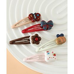 Babyhug Snap Clips Free Size with Flower , Bee & Bow Applique Pack Of 5- Brown , White & Pink