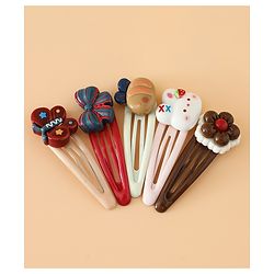 Babyhug Snap Clips Free Size with Flower , Bee & Bow Applique Pack Of 5- Brown , White & Pink