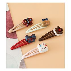 Babyhug Snap Clips Free Size with Flower , Bee & Bow Applique Pack Of 5- Brown , White & Pink