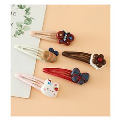 Babyhug Snap Clips Free Size with Flower , Bee & Bow Applique Pack Of 5- Brown , White & Pink