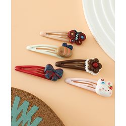 Babyhug Snap Clips Free Size with Flower , Bee & Bow Applique Pack Of 5- Brown , White & Pink