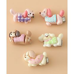 Babyhug Hair Pins And Clips Free Size with Dog Applique Pack Of 5 - White