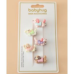 Babyhug Hair Pins And Clips Free Size with Dog Applique Pack Of 5 - White