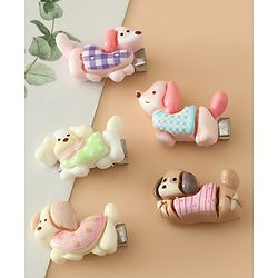 Babyhug Hair Pins And Clips Free Size with Dog Applique Pack Of 5 - White