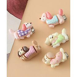 Babyhug Hair Pins And Clips Free Size with Dog Applique Pack Of 5 - White