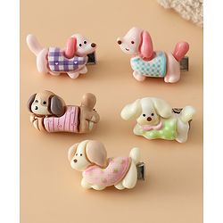 Babyhug Hair Pins And Clips Free Size with Dog Applique Pack Of 5 - White