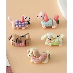 Babyhug Hair Pins And Clips Free Size with Dog Applique Pack Of 5 - White