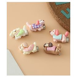 Babyhug Hair Pins And Clips Free Size with Dog Applique Pack Of 5 - White