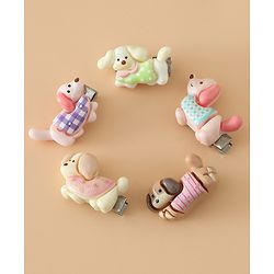 Babyhug Hair Pins And Clips Free Size with Dog Applique Pack Of 5 - White