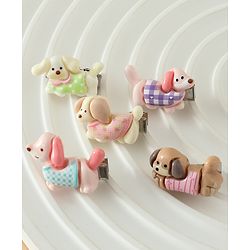 Babyhug Hair Pins And Clips Free Size with Dog Applique Pack Of 5 - White