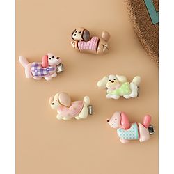 Babyhug Hair Pins And Clips Free Size with Dog Applique Pack Of 5 - White