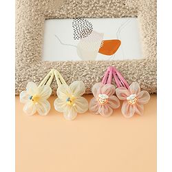 Babyhug Snap Clips Free Size With Floral Applique Pack Of 2 - Pink & Yellow