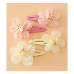 Babyhug Snap Clips Free Size With Floral Applique Pack Of 2 - Pink & Yellow