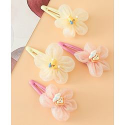 Babyhug Snap Clips Free Size With Floral Applique Pack Of 2 - Pink & Yellow