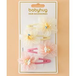Babyhug Snap Clips Free Size With Floral Applique Pack Of 2 - Pink & Yellow