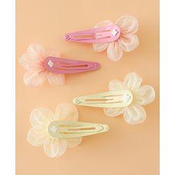 Babyhug Snap Clips Free Size With Floral Applique Pack Of 2 - Pink & Yellow