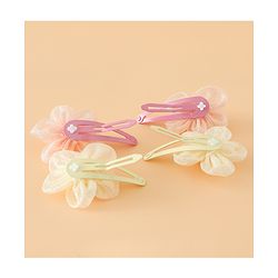 Babyhug Snap Clips Free Size With Floral Applique Pack Of 2 - Pink & Yellow