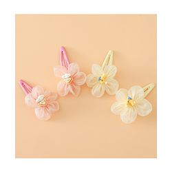 Babyhug Snap Clips Free Size With Floral Applique Pack Of 2 - Pink & Yellow
