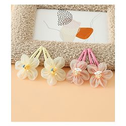 Babyhug Snap Clips Free Size With Floral Applique Pack Of 2 - Pink & Yellow