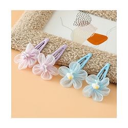 Babyhug Snap Clips Free Size With Floral Applique Pack Of 2 - Blue & Purple