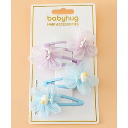 Babyhug Snap Clips Free Size With Floral Applique Pack Of 2 - Blue & Purple