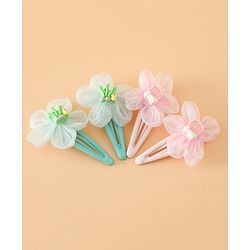 Babyhug Snap Clips Free Size With Floral Applique Pack Of 2 - Pink & Green