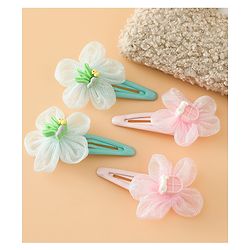 Babyhug Snap Clips Free Size With Floral Applique Pack Of 2 - Pink & Green