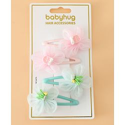 Babyhug Snap Clips Free Size With Floral Applique Pack Of 2 - Pink & Green