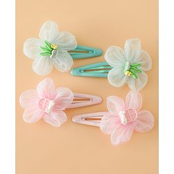 Babyhug Snap Clips Free Size With Floral Applique Pack Of 2 - Pink & Green