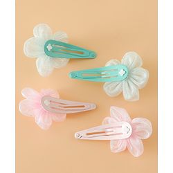 Babyhug Snap Clips Free Size With Floral Applique Pack Of 2 - Pink & Green
