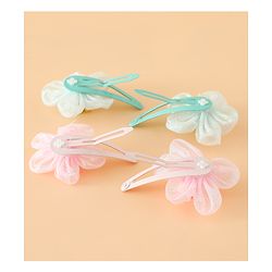 Babyhug Snap Clips Free Size With Floral Applique Pack Of 2 - Pink & Green