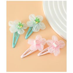Babyhug Snap Clips Free Size With Floral Applique Pack Of 2 - Pink & Green