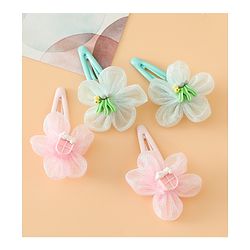 Babyhug Snap Clips Free Size With Floral Applique Pack Of 2 - Pink & Green
