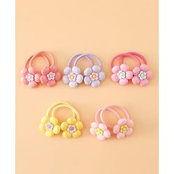 Babyhug Free Size Hair Rubber Bands With Floral Applique Pack of 5 - Multicolor