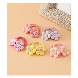 Babyhug Free Size Hair Rubber Bands With Floral Applique Pack of 5 - Multicolor