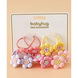 Babyhug Free Size Hair Rubber Bands With Floral Applique Pack of 5 - Multicolor