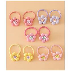 Babyhug Free Size Hair Rubber Bands With Floral Applique Pack of 5 - Multicolor