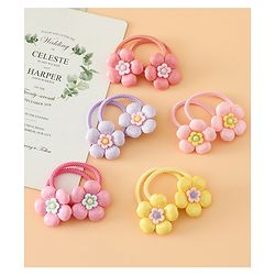 Babyhug Free Size Hair Rubber Bands With Floral Applique Pack of 5 - Multicolor