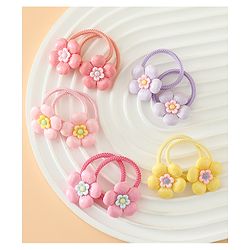 Babyhug Free Size Hair Rubber Bands With Floral Applique Pack of 5 - Multicolor