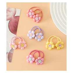 Babyhug Free Size Hair Rubber Bands With Floral Applique Pack of 5 - Multicolor