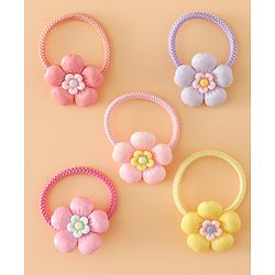 Babyhug Free Size Hair Rubber Bands With Floral Applique Pack of 5 - Multicolor