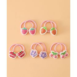Babyhug Hair Rubber Bands With Strawberry Applique Pack of 5 Free Size - Pink