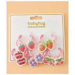 Babyhug Hair Rubber Bands With Strawberry Applique Pack of 5 Free Size - Pink