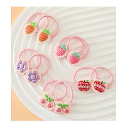 Babyhug Hair Rubber Bands With Strawberry Applique Pack of 5 Free Size - Pink