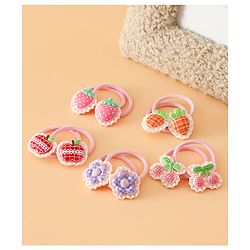 Babyhug Hair Rubber Bands With Strawberry Applique Pack of 5 Free Size - Pink