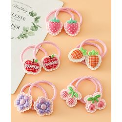Babyhug Hair Rubber Bands With Strawberry Applique Pack of 5 Free Size - Pink